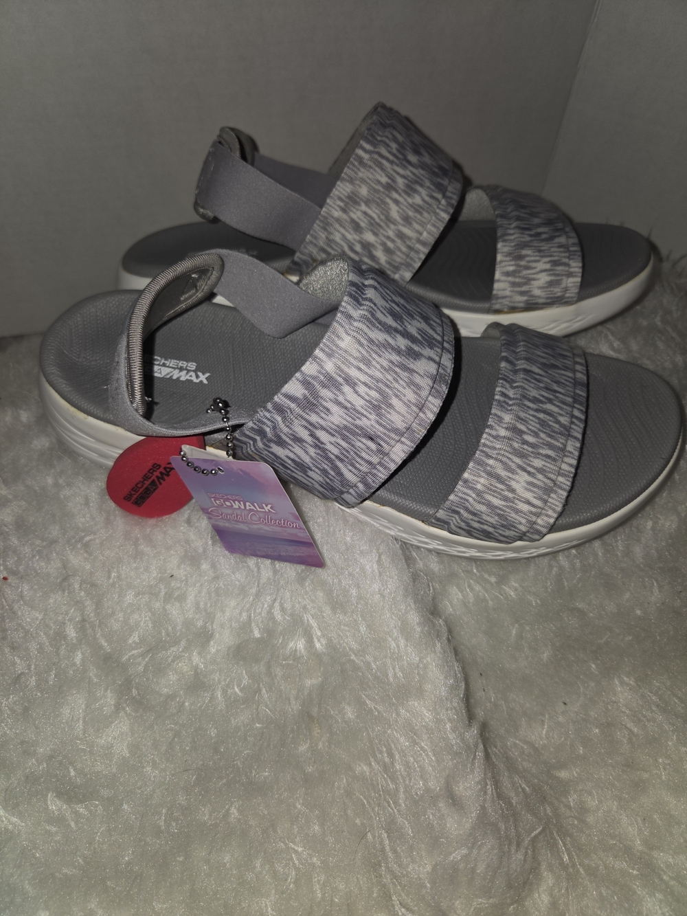 Skechers Womens Gray Patterned Dual-Strap Sandals